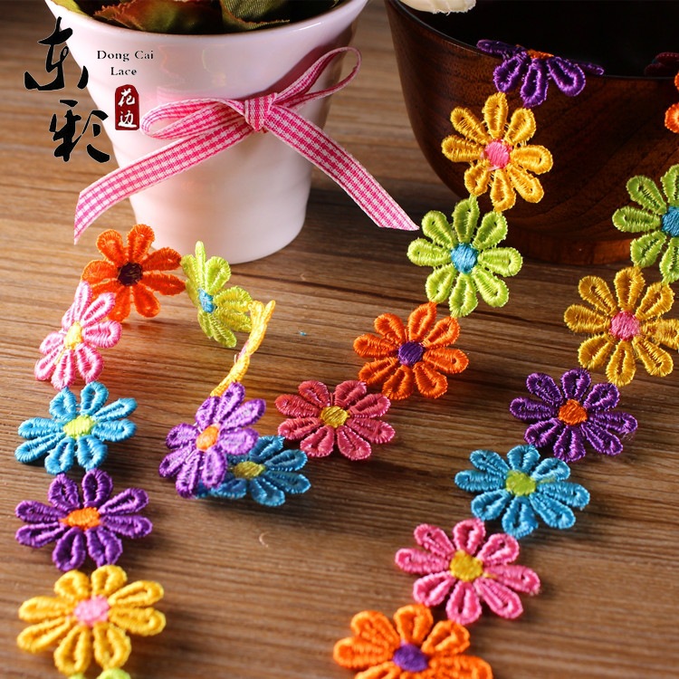 8款可选 东彩热销水溶花边 彩色小雏菊贴花 diy手工童装花边辅料