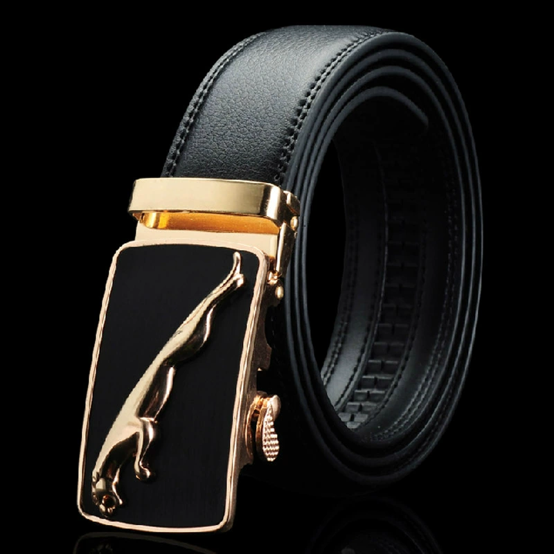 Men’s genuine leather ratchet belt, two‑layer cowhide, adjustable 110–125 cm