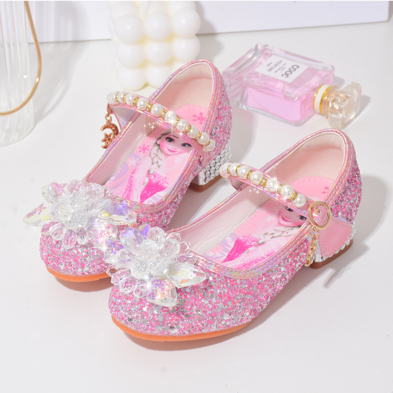 Aisha Princess Shoes Spring and Autumn New Crystal Shoes Blue Girls Shoes Show High Heels Children's Leather Shoes