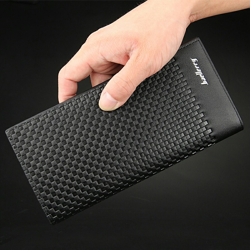 baellerry休闲热款男士钱包长款韩版格纹钱包潮休闲男款编织钱夹