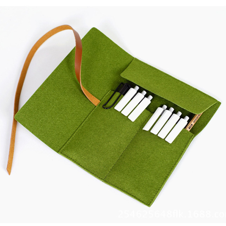 批发纯色简约无纺布捆绑式毛毡笔袋学生文具收纳毛毡笔袋