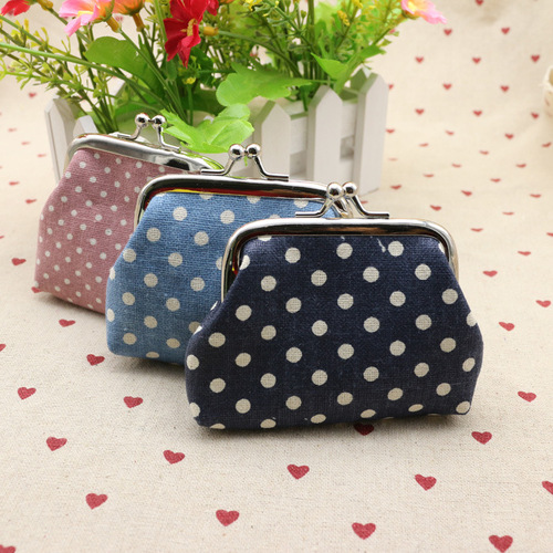 Linen polka dot coin purse, fabric coin bag, children's wallet bag, creative Taobao small gifts wholesale