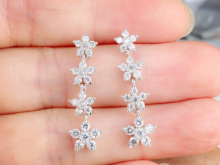Серебряная игла, цирконий, милые длинные модные серьги цветок, корейский стиль, образец серебро 925, цветы