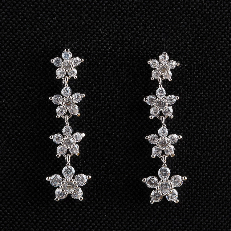 Серебряная игла, цирконий, милые длинные модные серьги цветок, корейский стиль, образец серебро 925, цветы