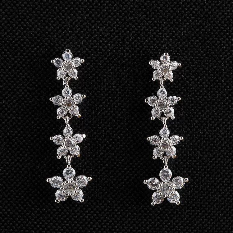 Серебряная игла, цирконий, милые длинные модные серьги цветок, корейский стиль, образец серебро 925, цветы