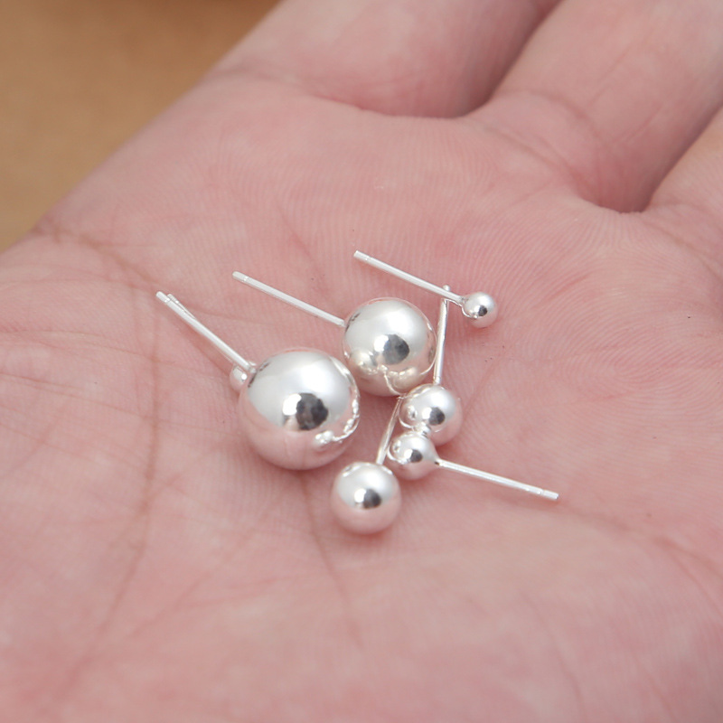 厂家批发s925纯银饰品 个性时尚男女款素银光面银珠子银球耳钉