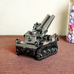 Iron double cannon tank model, full of personality, metal, creative birthday gift, decoration T006 two-color