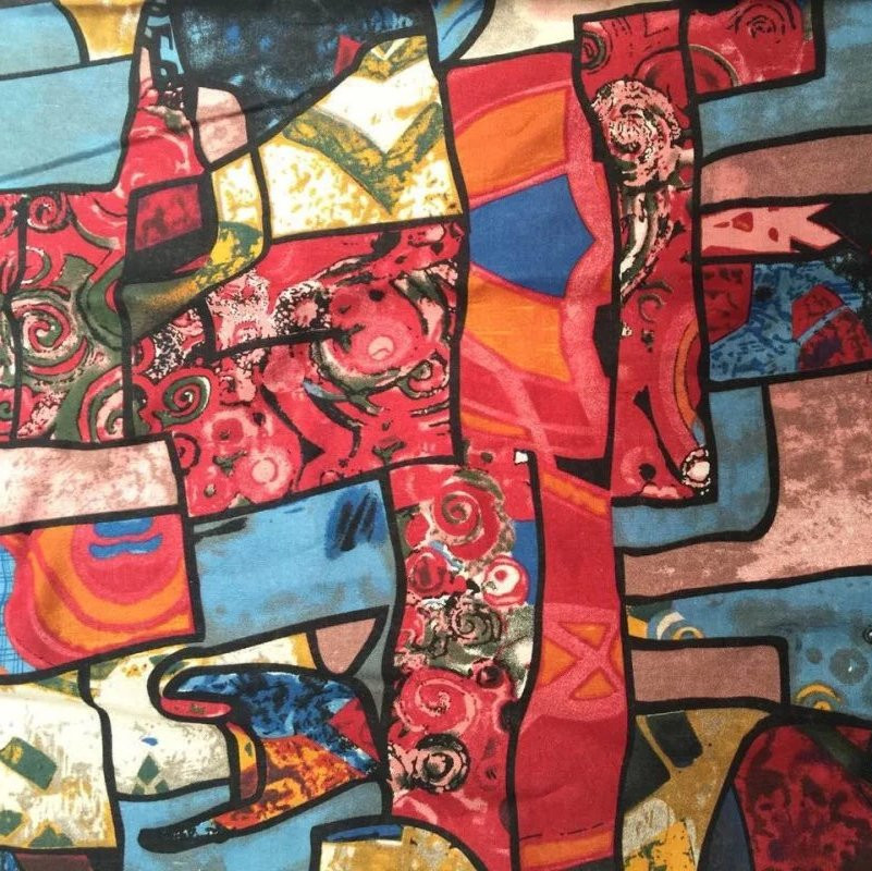 棉麻印花布料 仿古砖印花服装布料 复古卡通棉麻印花旗袍服装面料