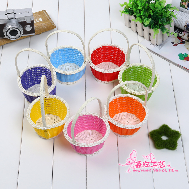 Plastic Rattan Woven Blue Easter Egg Basket Diy Handmade Round Storage Basket Home Small Storage Basket Plastic Rattan Woven Blue Easter Egg Basket Diy Handmade Round Storage Basket Home Small Storage Basket