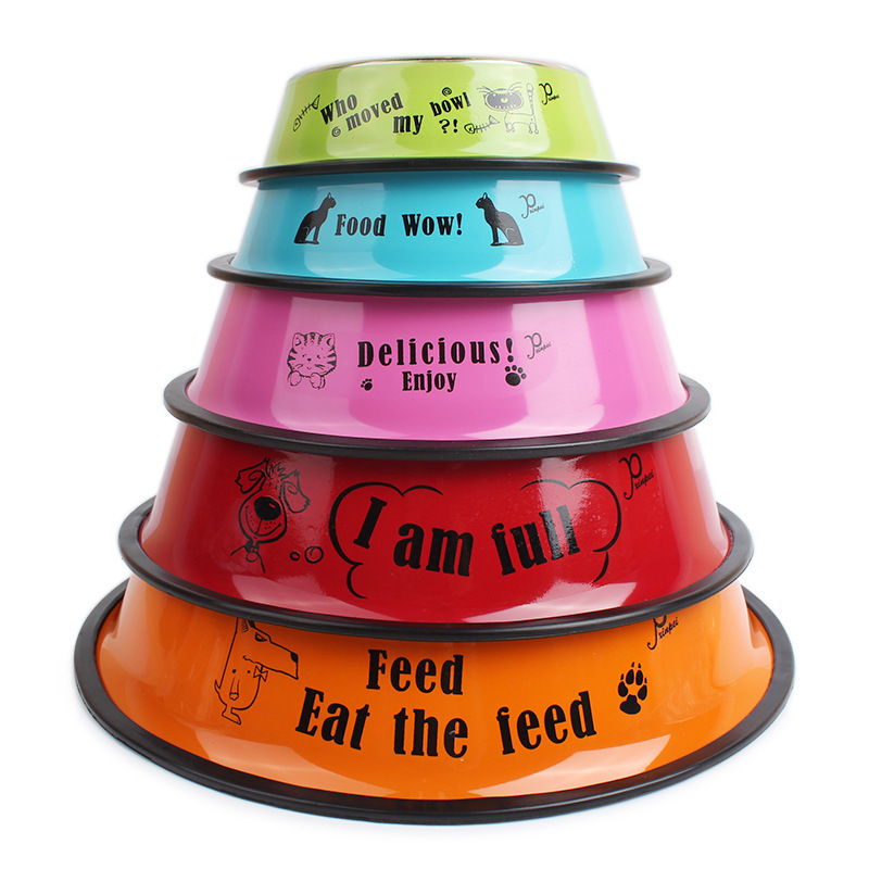 Fábrica al por mayor Hawo colorido Acero inoxidable aerosol pintura impresión único tazón de perro mascota perro tazón de dibujos animados PET Bowl
