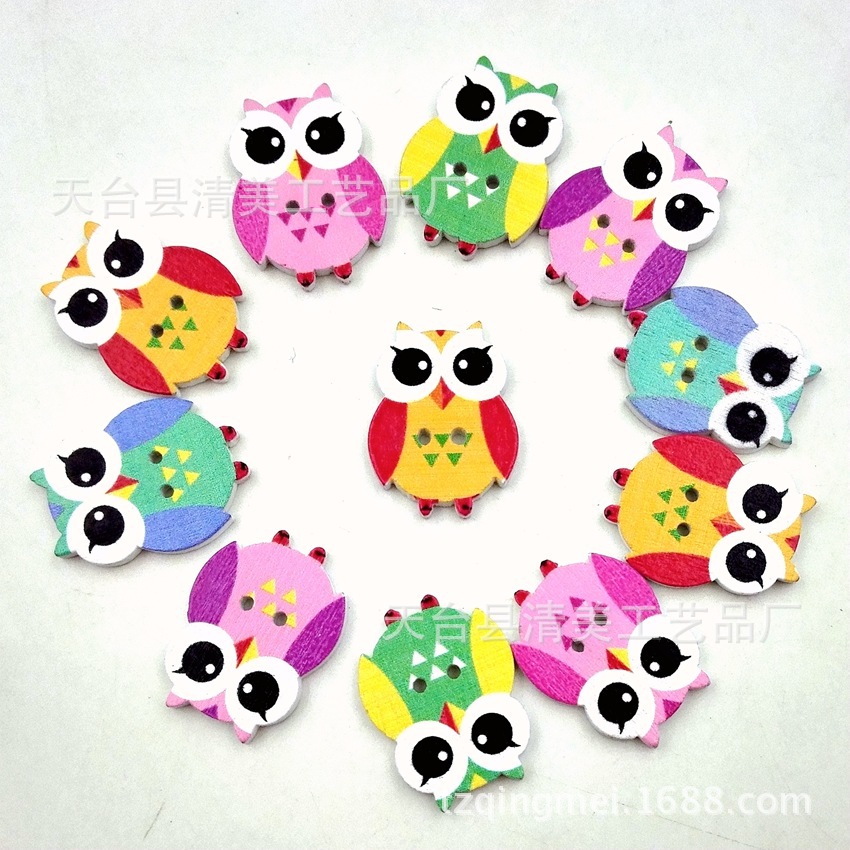 25mm fondo blanco de dibujos animados búho botón DIY madera decorativa hermosa niños animal hebilla decorativa
