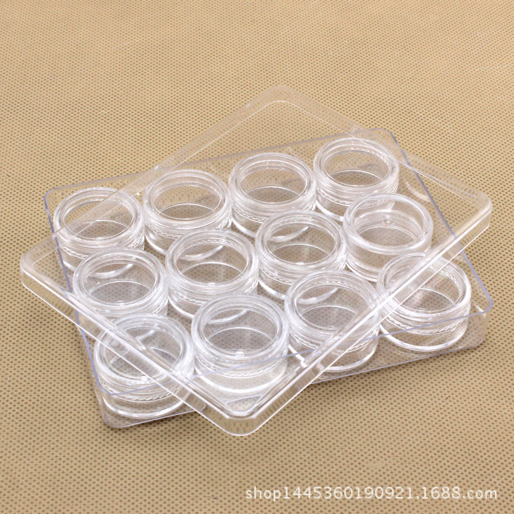 PS 5g 12 set crema sellada transparente base sombra de ojos botella redonda botella de crema para uñas fábrica al por mayor