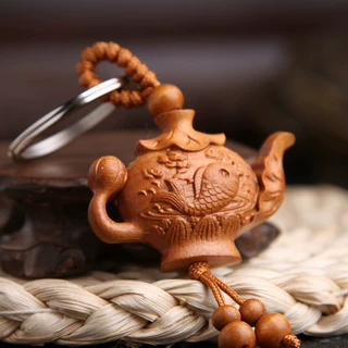 小额批发 鲤鱼茶壶桃木钥匙扣 立体汽车钥匙扣挂件 支持混批LTK24