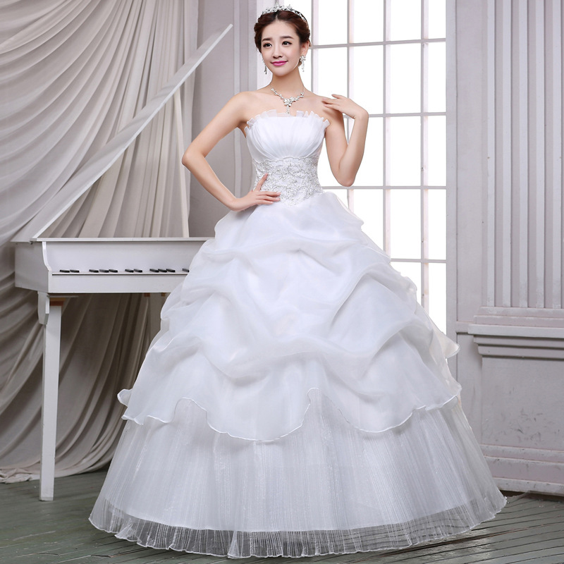 婚纱礼服白色齐地新娘韩版时尚绑带抹胸2025新款影楼简约欧根婚纱