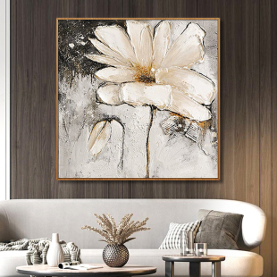 Hand-painted oil painting black and white gray magnolia flower home decoration painting modern dining room three-dimensional Nordic living room background wall hanging painting
