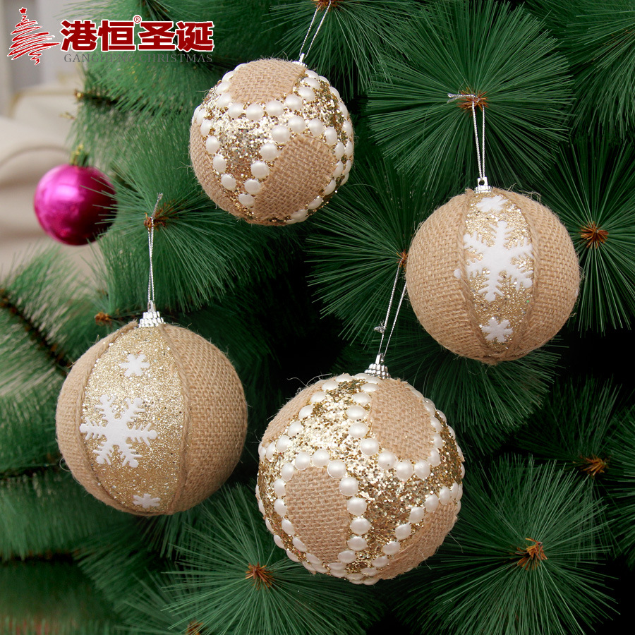 Decoraciones navideñas bola colgante 8cm bola de espuma Parche de copo de nieve de lino de perlas Bola de Navidad de alta gama bola colgante hecha a mano