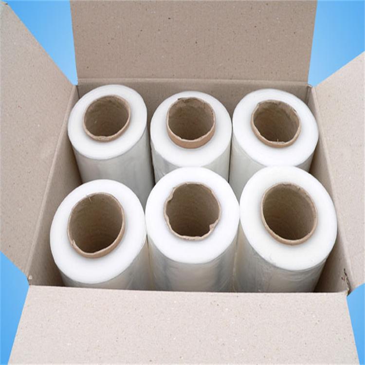 厂家批发45cm宽工业塑料缠绕膜pe拉伸膜 透明托盘包装膜 自粘薄膜