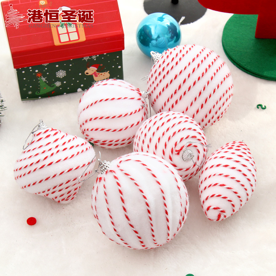 8cm blanco rojo cuerda hilo flocado BOLA DE Navidad árbol de Navidad decoración bola colgante boda decoración hecha a mano Bola de alta gama