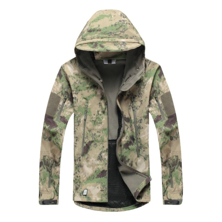 Soft shell men's winter hooded thickened warm waterproof breathable camouflage