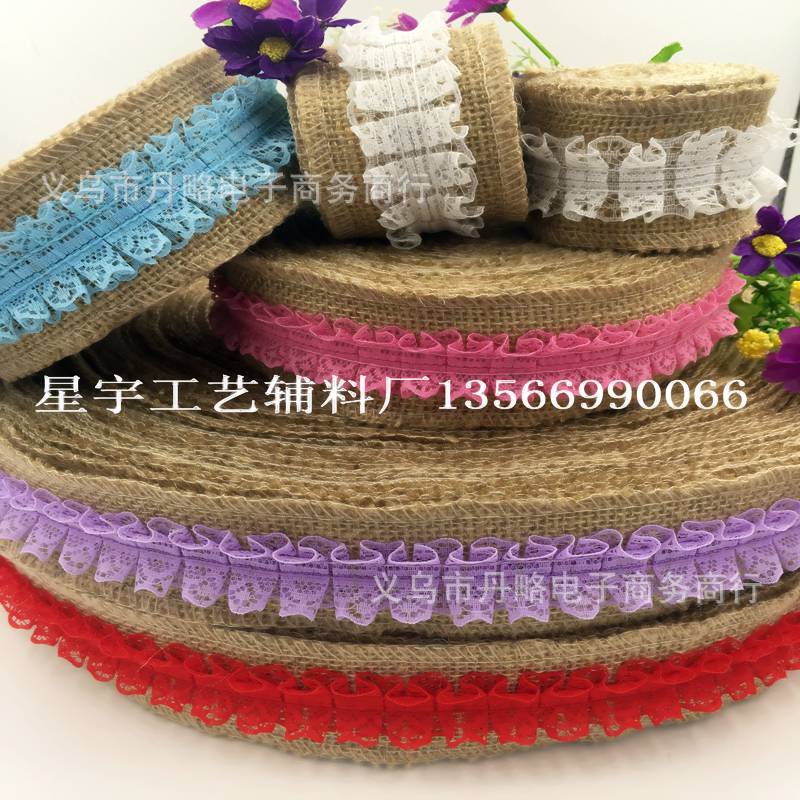 DIY圣诞婚庆工艺麻布卷 蕾丝卷 彩色条纹蕾丝麻布用品厂家批发