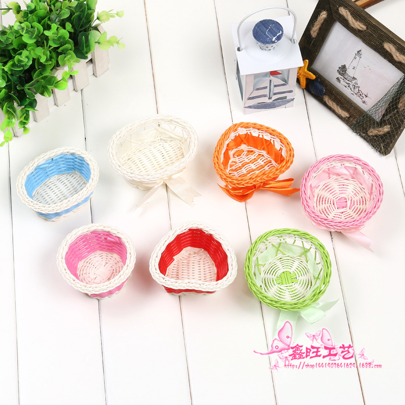 藤条收纳篮子 时尚家居装饰摆件塑料藤条编织篮子收纳篮 批发