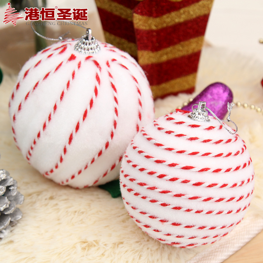 8cm blanco rojo cuerda hilo flocado BOLA DE Navidad árbol de Navidad decoración bola colgante boda decoración hecha a mano Bola de alta gama