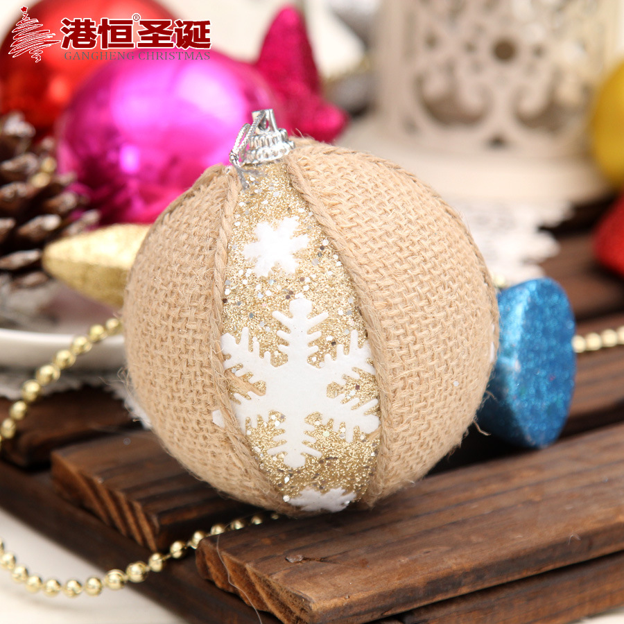 Decoraciones navideñas bola colgante 8cm bola de espuma Parche de copo de nieve de lino de perlas Bola de Navidad de alta gama bola colgante hecha a mano