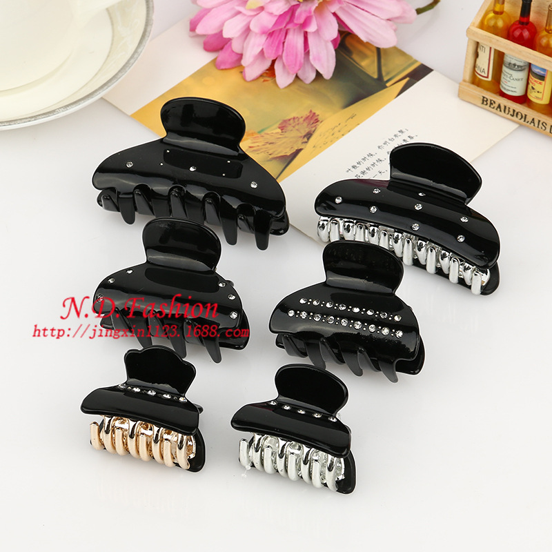 时尚黑色女士发夹 优质亚克力点钻抓夹盘发夹刘海顶夹 厂家直销
