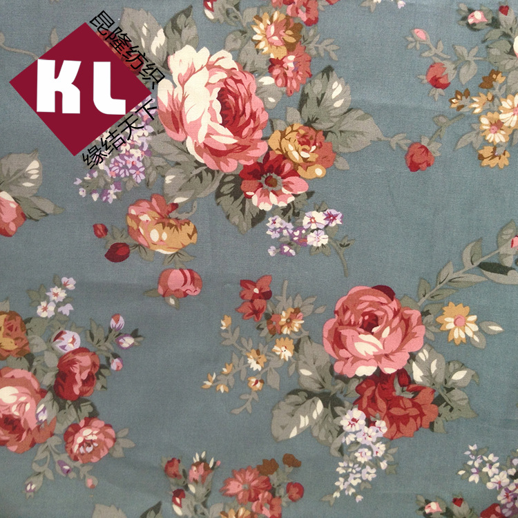 昆隆现货全棉府绸印花布 棉布料133*72小碎花 大花朵衬衣裙子面料