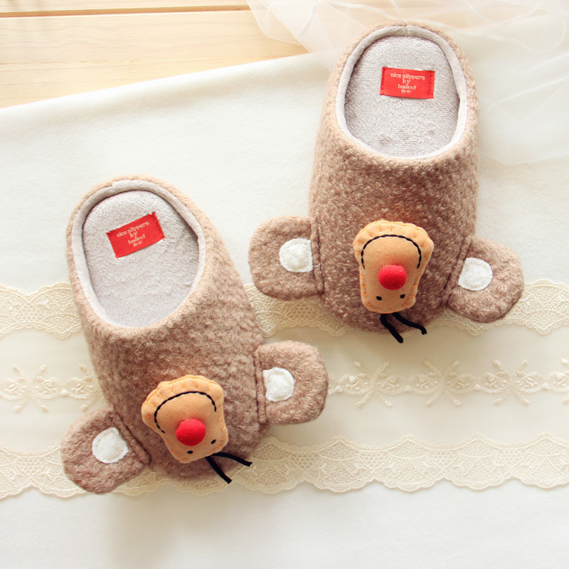 halluci High-end Series South Korea Imported Wool Material Coffee Monkey Best Friend Couple Warm Home Slippers