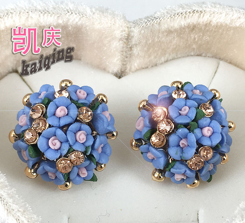 Rosa flor Stud pendientes coreano popular Comercio exterior joyería cerámica lindo pendientes anillo pendientes al por mayor