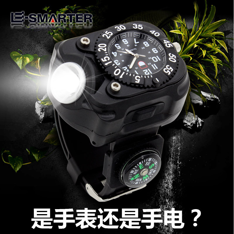 Luz de muñeca LED al aire libre montada a mano luz fuerte linterna reloj lámpara de iluminación de silicona para correr de noche y autodefensa