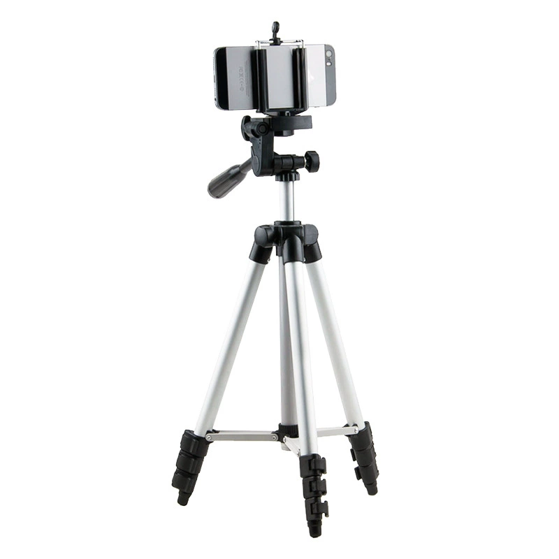 Camera tripod, telescopic aluminum, ABS head, phone clip, supports up to 2 kg