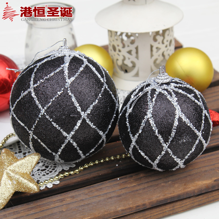 Hong Kong Heng 8cm BOLA DE Navidad pintada de negro decoraciones del árbol de Navidad 10cm de plata espuma negra decoración pegajosa BOLA DE Navidad de gama alta