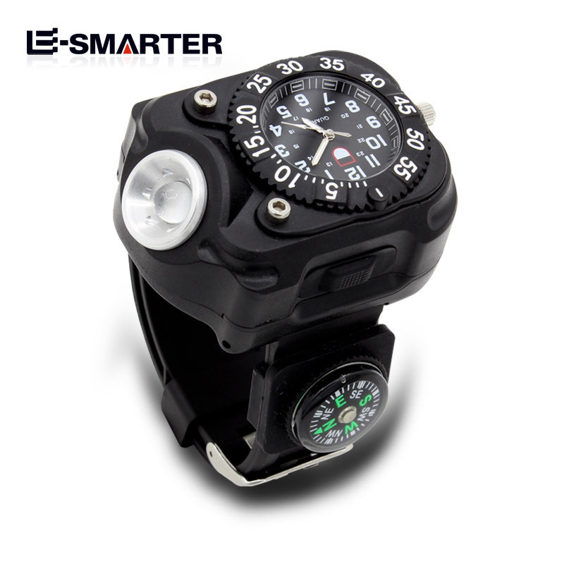 Luz de muñeca LED al aire libre montada a mano luz fuerte linterna reloj lámpara de iluminación de silicona para correr de noche y autodefensa