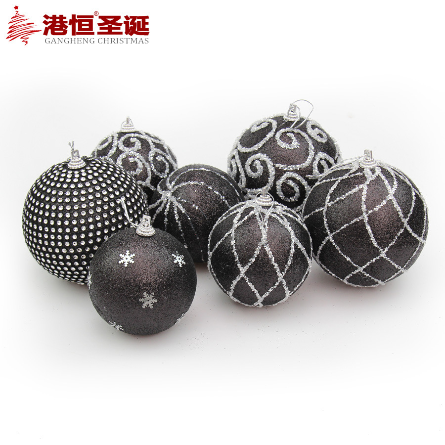 Hong Kong Heng 8cm BOLA DE Navidad pintada de negro decoraciones del árbol de Navidad 10cm de plata espuma negra decoración pegajosa BOLA DE Navidad de gama alta
