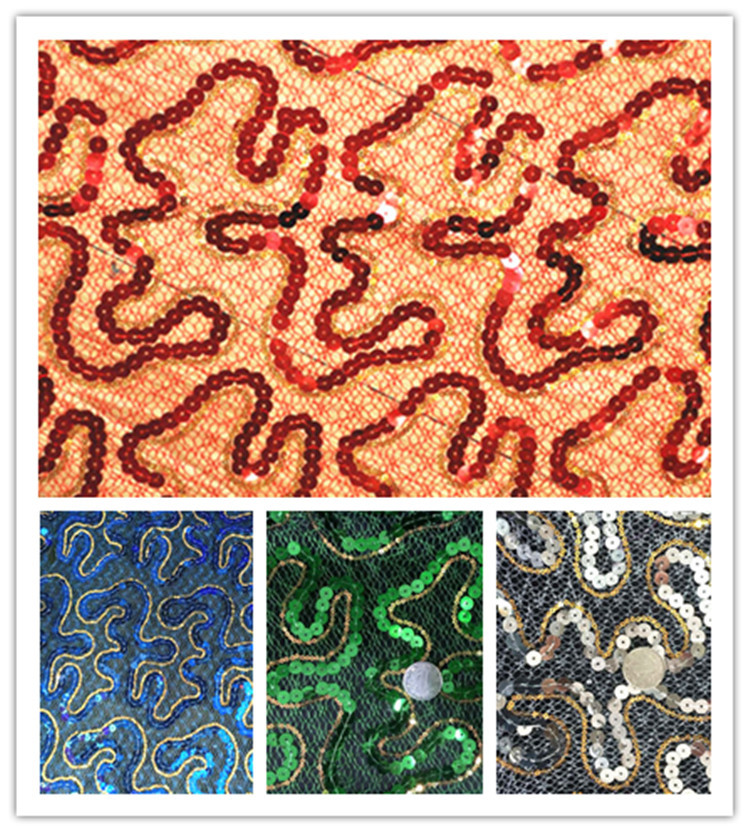 W乱网3MM+9MM珠片/亮片绣花布 迷宫花 乱网3加9迷宫亮片面料