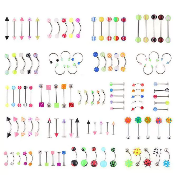 速卖通货源穿刺饰品套装多种规格直杆混装人体穿刺舌钉眉钉脐钉女