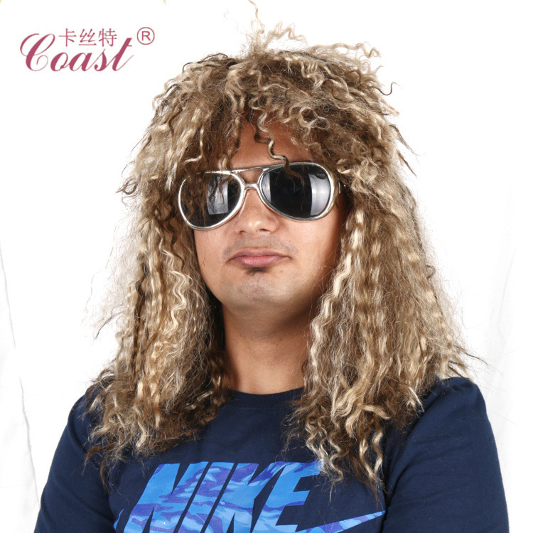 Yiwu wig manufacturers wholesale Brown corn perm fluffy long wig men's real wig European and American wig Yiwu wig manufacturers wholesale Brown corn perm fluffy long wig men's real wig European and American wig