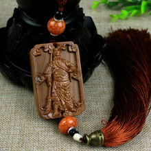 厂家货源批发桃木雕刻关公汽车后视镜挂件木质汽车配饰吊饰刻logo