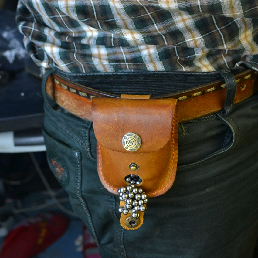 Leather magnetic tactics belt bag, handmade, cowhide