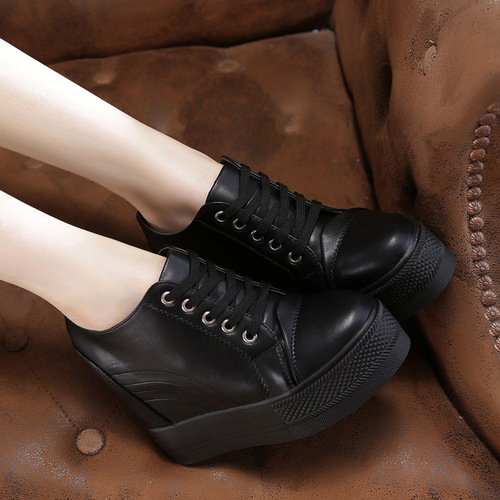 Autumn Women's Shoes New Thick-Soled Casual Sports Student Shoes Lace-Up Heels Single Shoes Women's One Piece Dropshipping