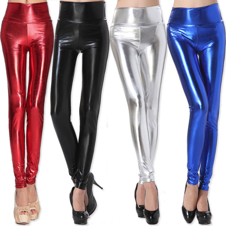 Autumn and Winter Popular Imitation Leather Leggings for Women's Outer Wear Large Size Seamless Pu Bright Leather High Waist Slimming Look Skinny Jeans