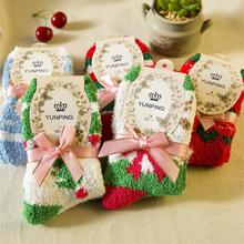 秋冬新款珊瑚绒圣诞袜卡通加厚保暖柔软半边绒地板袜厂家直销wazi