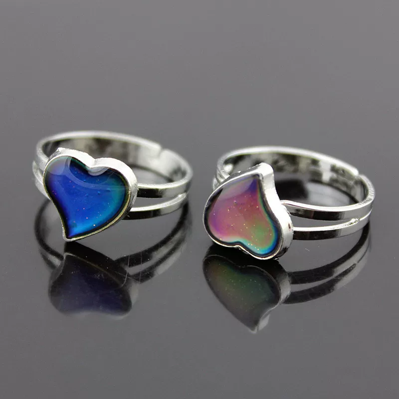 Heart-Shaped Adjustable Ring, Korean Style Iridescent Heart Cabochon, Size-Adjustable