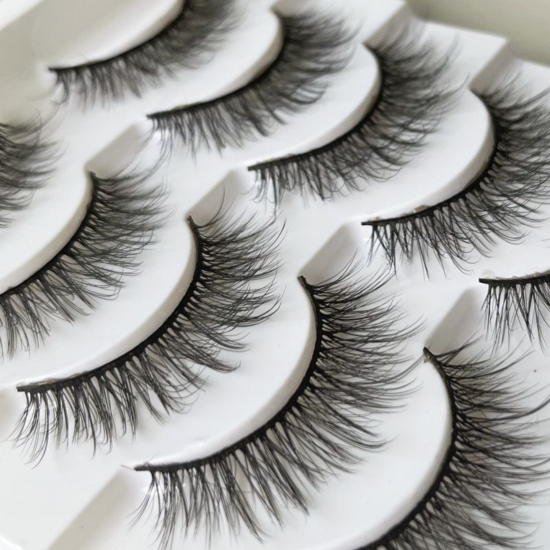 Natural false eyelashes female messy realistic cross multi-layer 3D three-dimensional eyelashes hard stem big eye simulation eyelashes 5 pairs