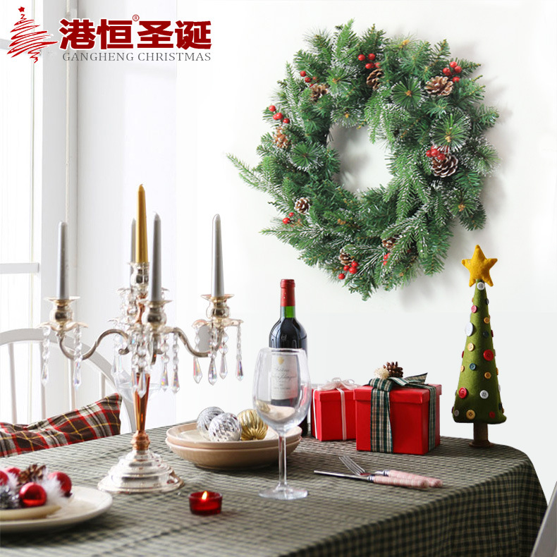 Guirnalda Navideña Transfronteriza de 60 cm, Decoración Navideña para Centros Comerciales, Guirnalda Artificial para Colgar en la Puerta con Frutos Rojos Mixtos, Piñas y Enredadera
