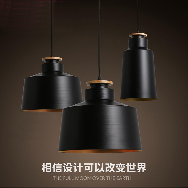 厂家批发新款现代简约铝材餐厅锅盖吊灯 卧室吧台木艺创意吊灯饰