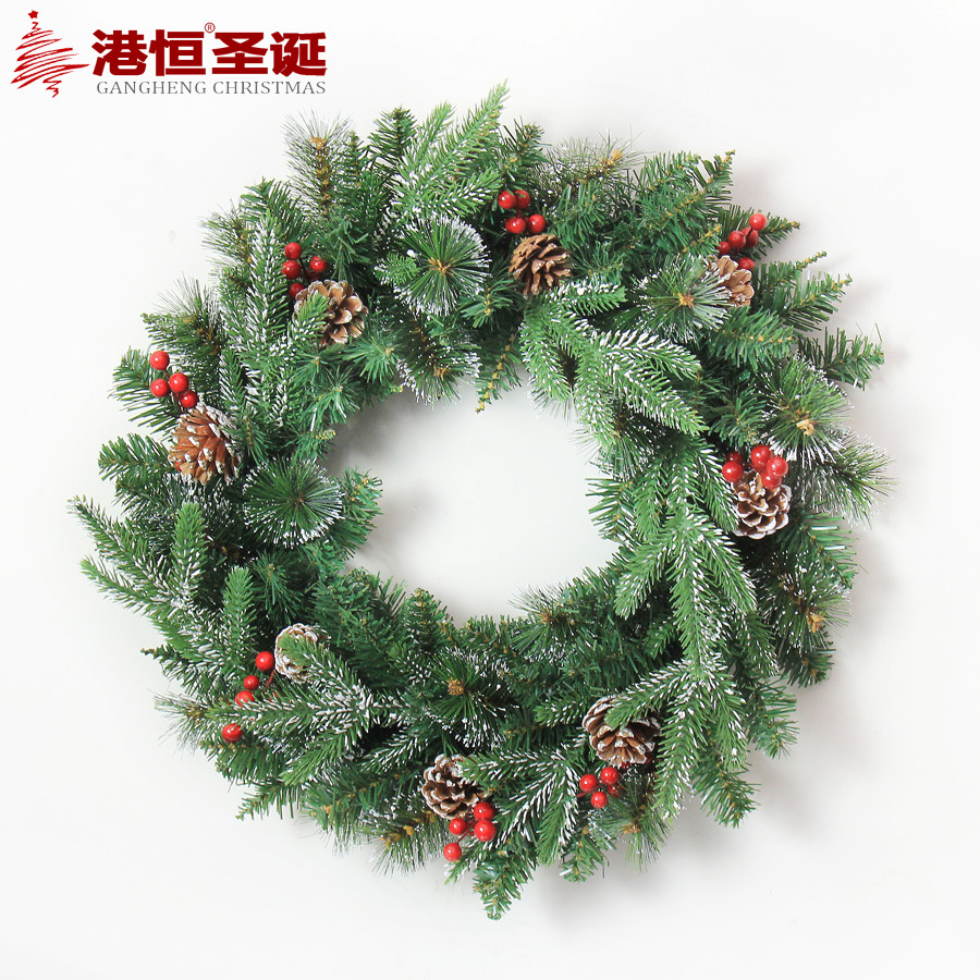 Guirnalda Navideña Transfronteriza de 60 cm, Decoración Navideña para Centros Comerciales, Guirnalda Artificial para Colgar en la Puerta con Frutos Rojos Mixtos, Piñas y Enredadera