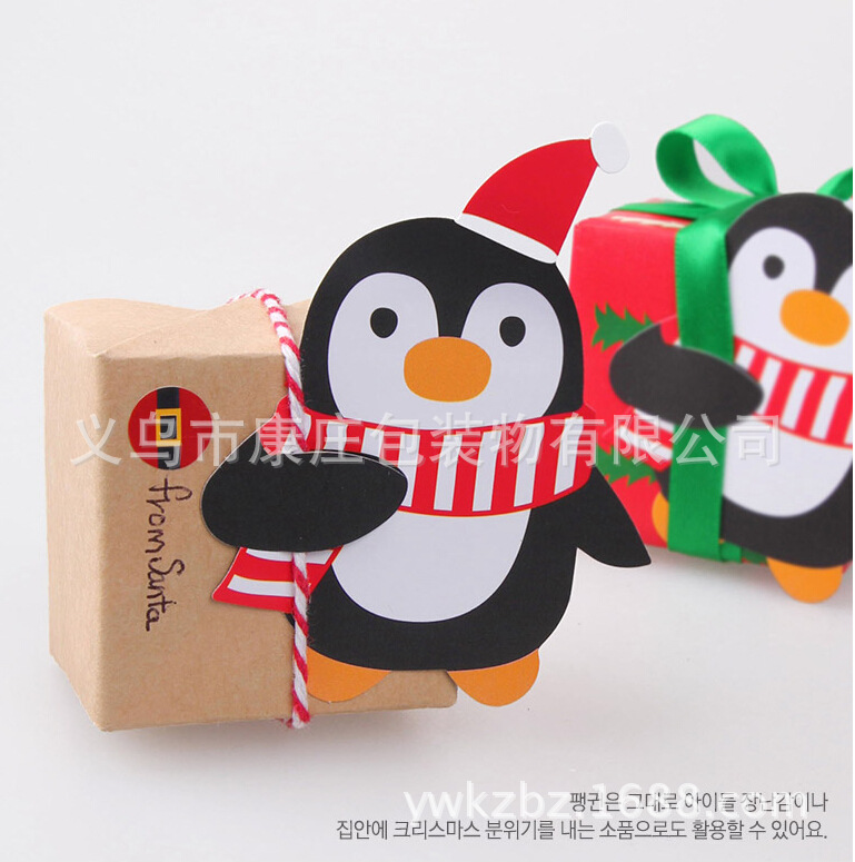 圣诞老人棒棒糖装饰纸卡 DIY企鹅棒棒糖装饰卡片 50个